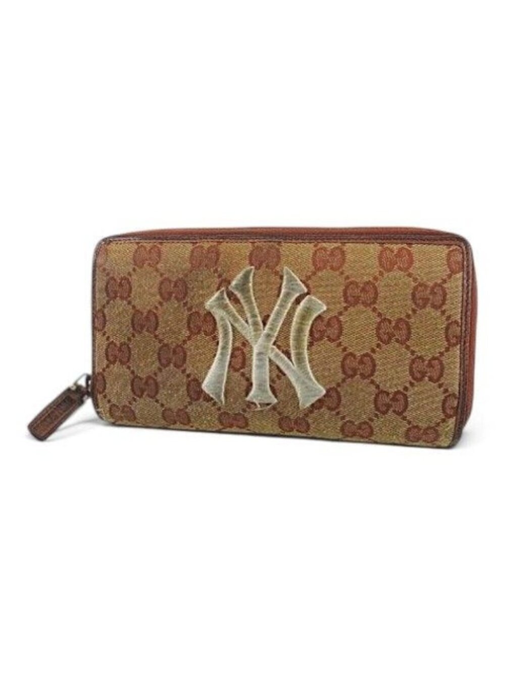 Gucci New York Yankees Zip Around Wallet Brown Canvas